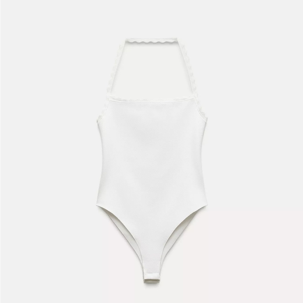 Zara scalloped edge halter bodysuit